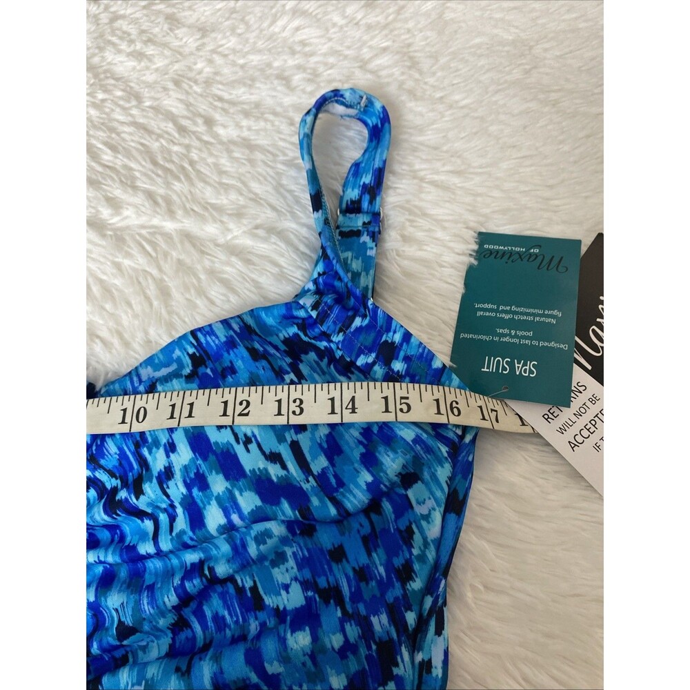 Maxine One Piece Swimsuit Women 14 Blue Spa Shirred Front UPF 50 Vacation Beach - Picture 9 of 15